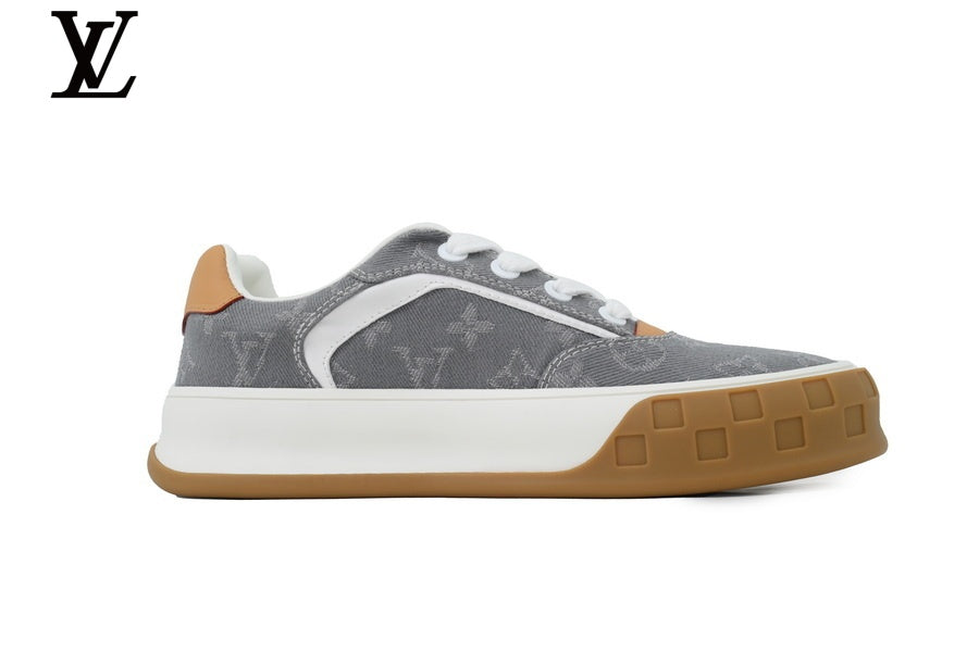 LV Low Top Sneaker Grey Denim Monogram Gum Sole