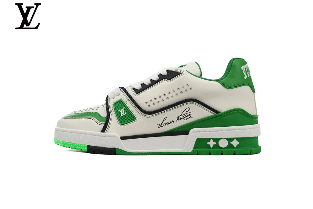 Louis Vuitton LV Trainer Sneaker – White & Green Studded
