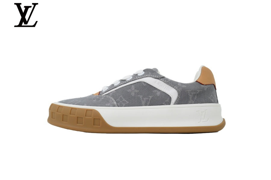 LV Low Top Sneaker Grey Denim Monogram Gum Sole