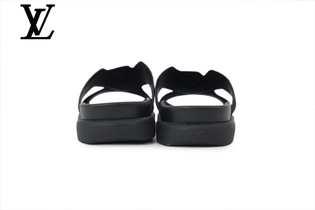 Black Monogram-Pattern Cutout Slides | Sizes 35–46