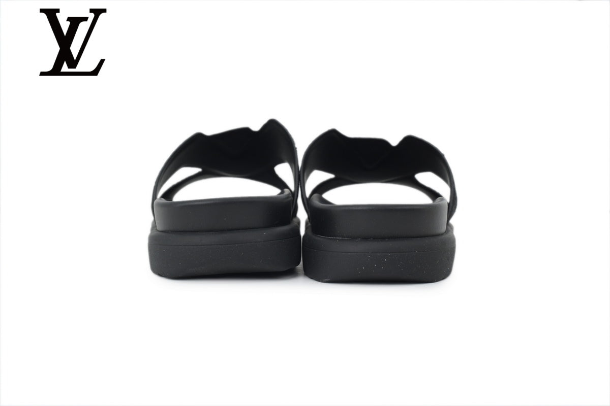 Black Monogram-Pattern Cutout Slides | Sizes 35–46