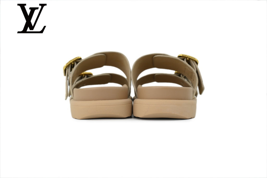 Beige Monogram-Pattern Suede-Look Double-Strap Slides | Sizes 35–46