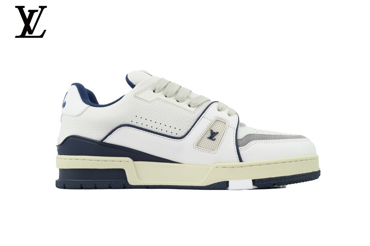 Louis Vuitton Trainer Sneaker – White & Navy Signature