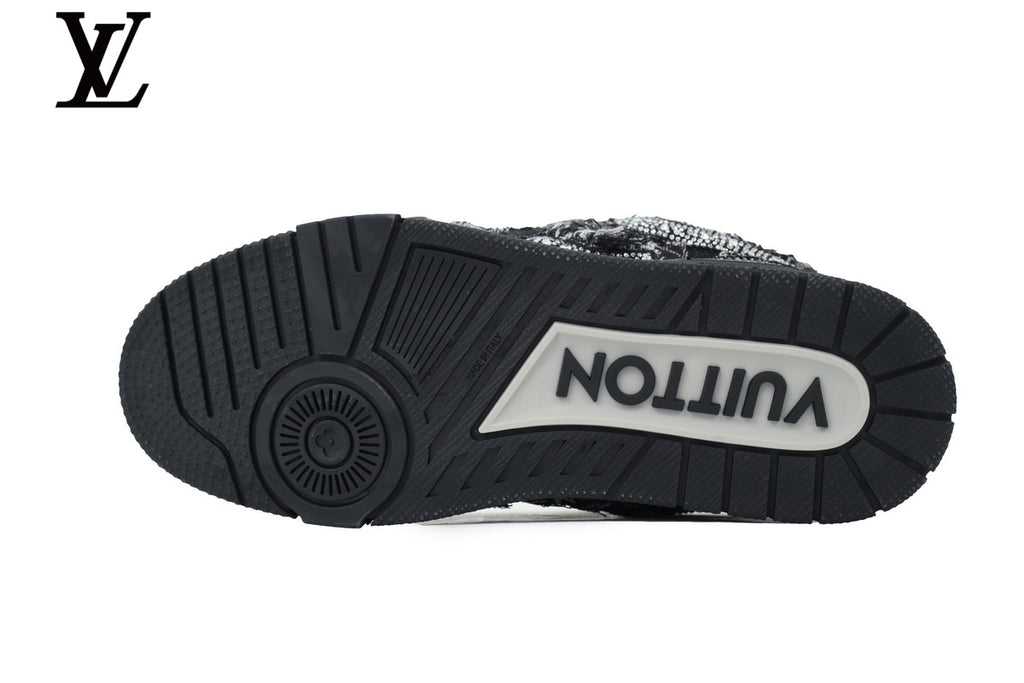 Louis Vuitton Trainer Sneaker – Black Mesh with Rhinestone Embellishment