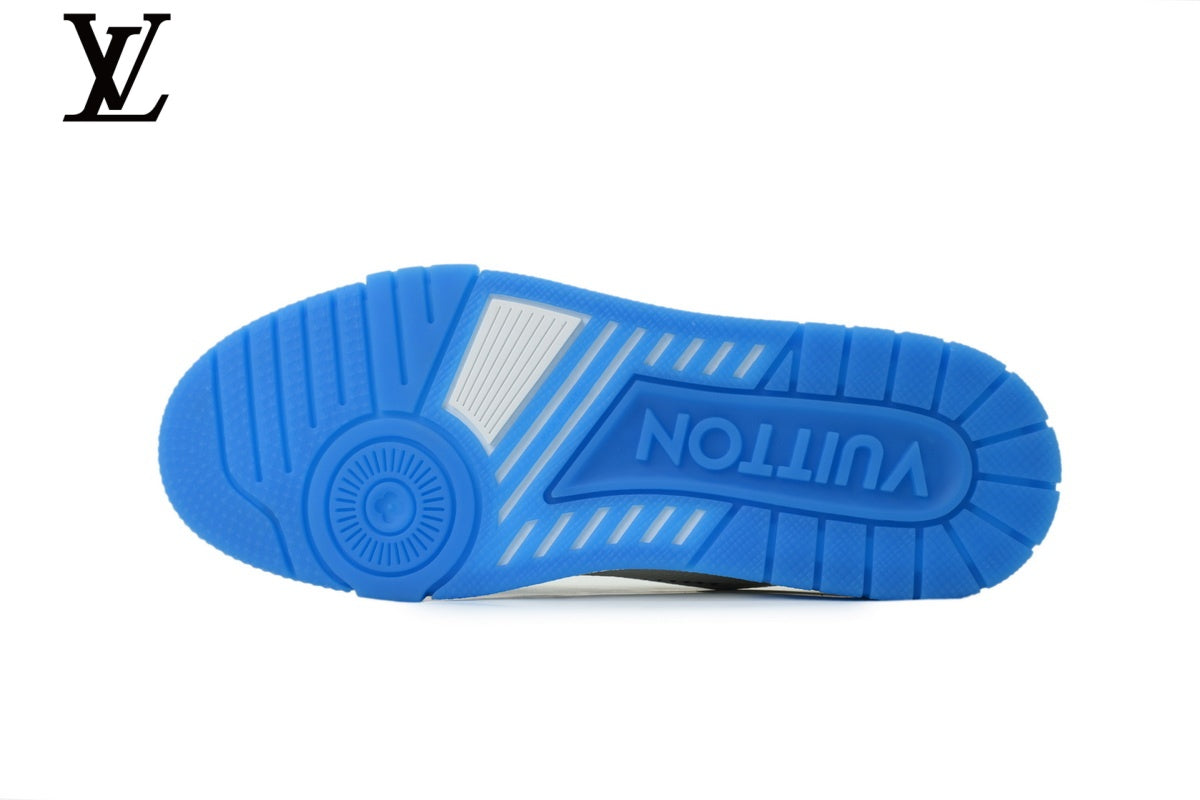 Louis Vuitton Trainer Sneaker – White, Blue & Rhinestone