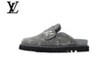 Grey Monogram-Pattern Denim Mules | Sizes 35–46