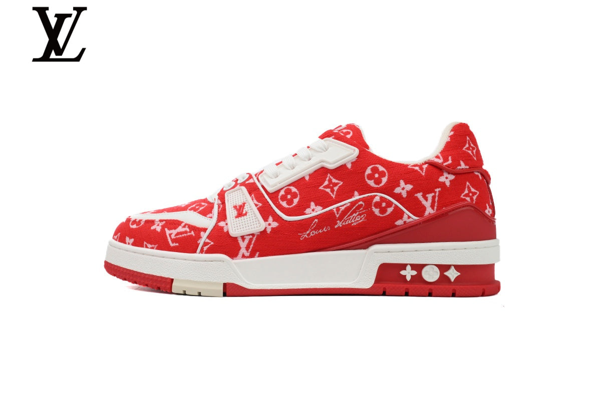 Louis Vuitton Trainer Sneaker – Red Monogram Textile