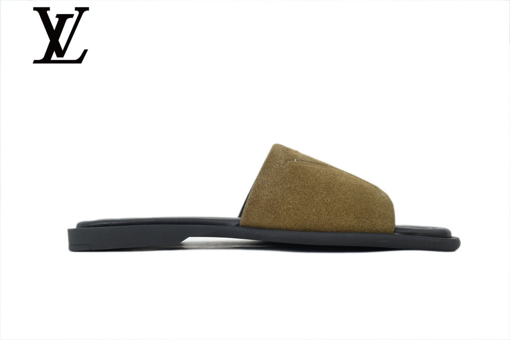 Khaki Suede-Look Slides | Sizes 35–46