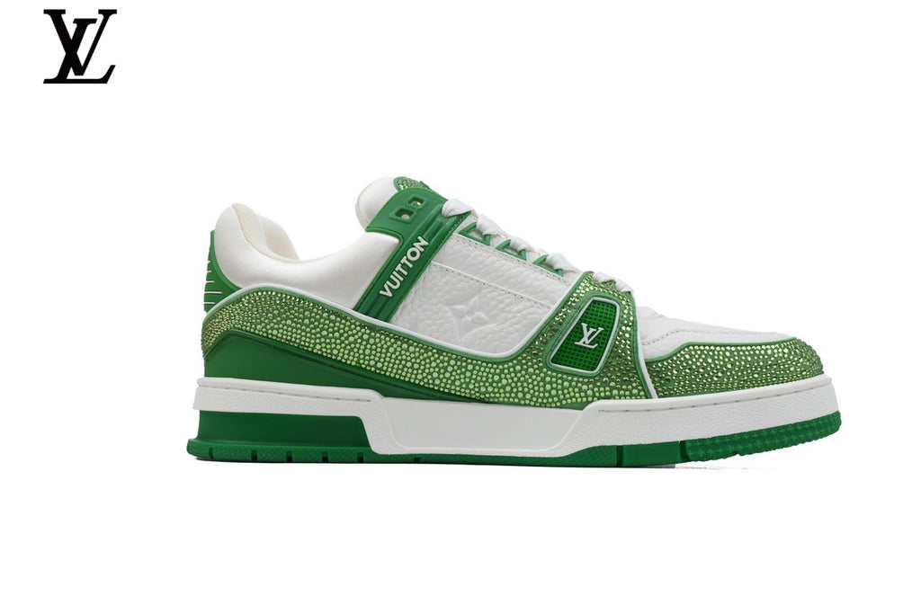 Louis Vuitton LV Trainer Sneaker – White & Green Rhinestone