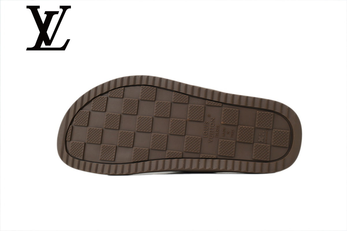 Khaki Monogram-Pattern Slide Sandals | Sizes 38–46