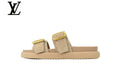 Beige Monogram-Pattern Suede-Look Double-Strap Slides | Sizes 35–46