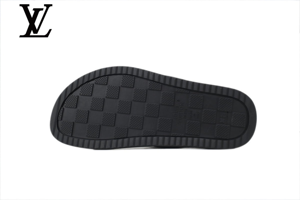 Black Monogram-Pattern Cutout Slides | Sizes 35–46