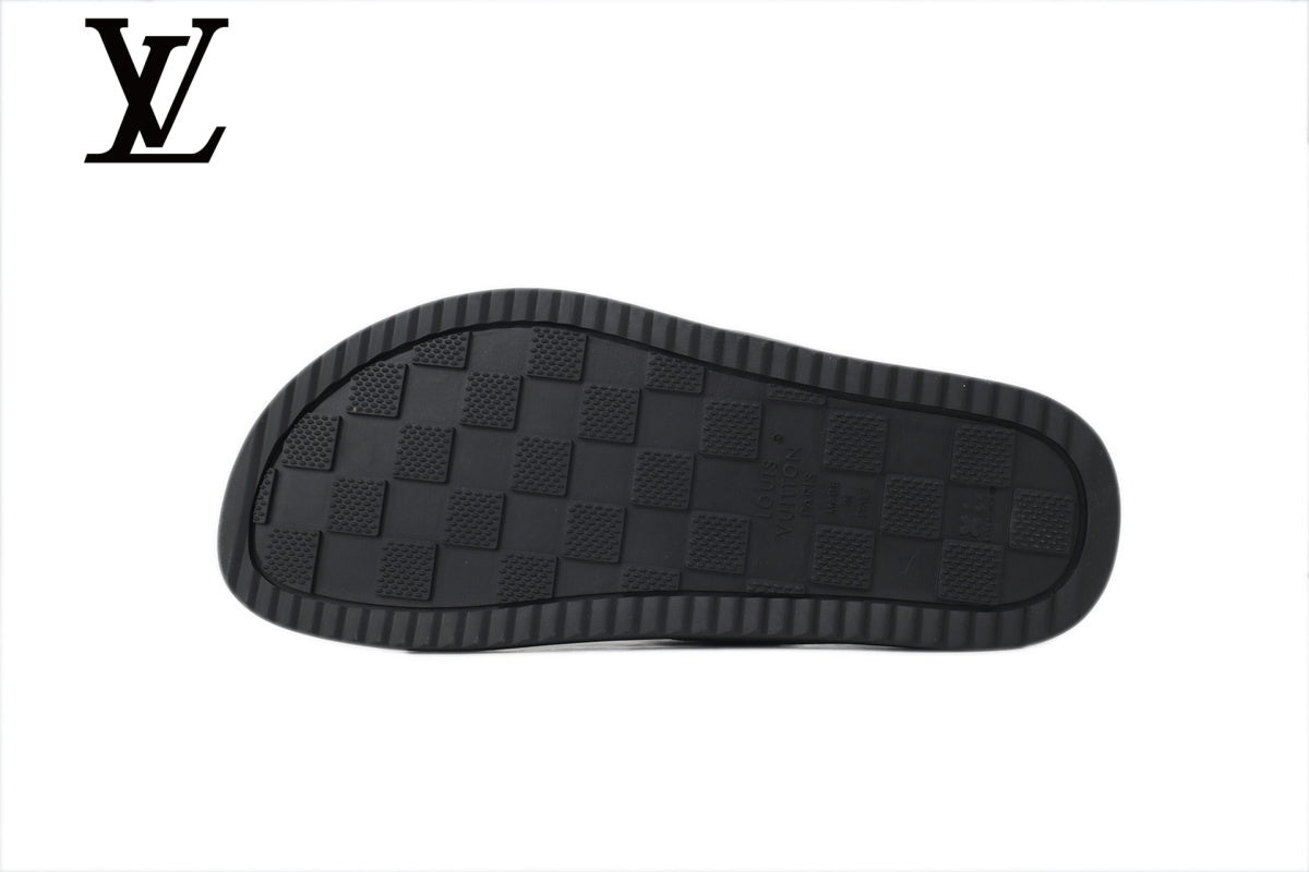 Black Monogram-Pattern Cutout Slides | Sizes 35–46