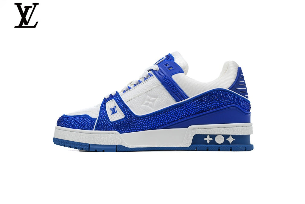 Louis Vuitton LV Trainer Sneaker – White & Blue Rhinestone