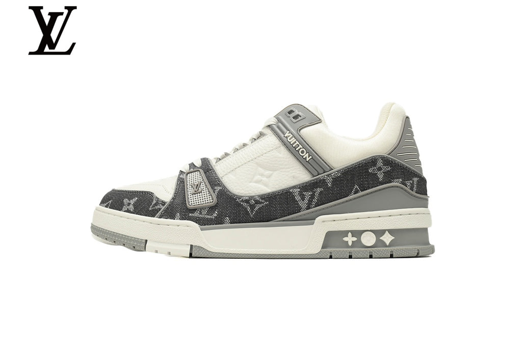 Louis Vuitton Trainer Sneaker – Monogram Denim & Leather in Grey & White