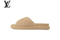 Beige Monogram-Pattern Nubuck-Look Slides | Sizes 35–46