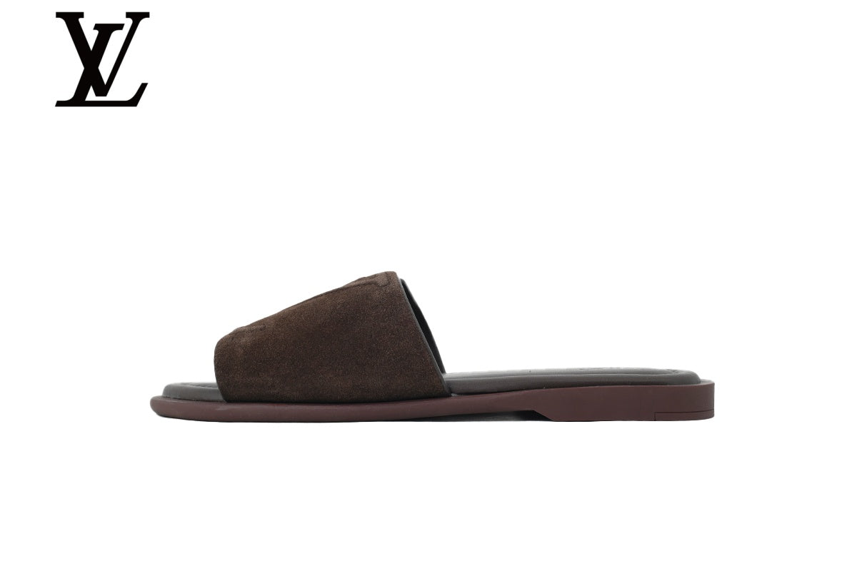 Dark Brown Suede-Look Slides | Sizes 35–46