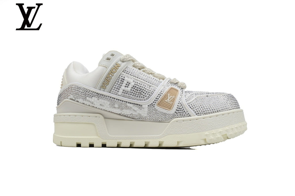 Louis Vuitton Trainer Sneakers - White Crystal-Style Rhinestone
