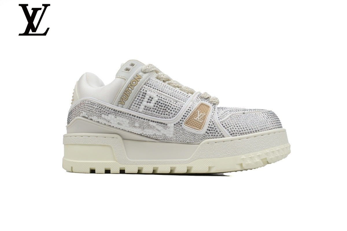 Louis Vuitton Trainer Sneakers - White Crystal-Style Rhinestone