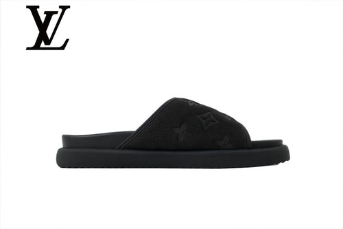 Black Monogram-Pattern Slide Sandals | Sizes 38–46