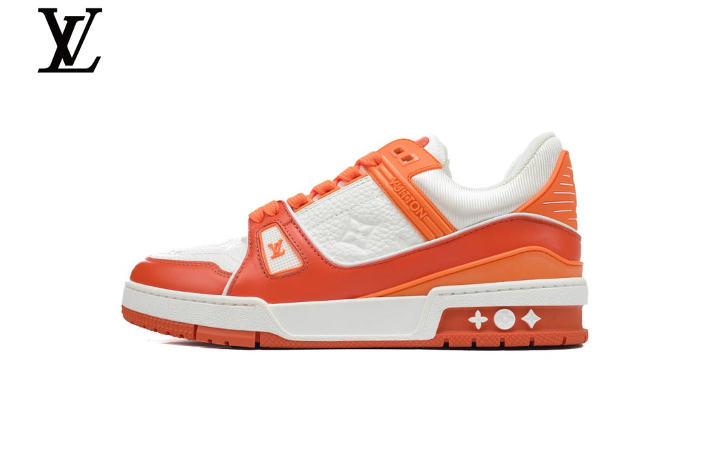 Louis Vuitton Trainer Leather Sneakers - Orange and White