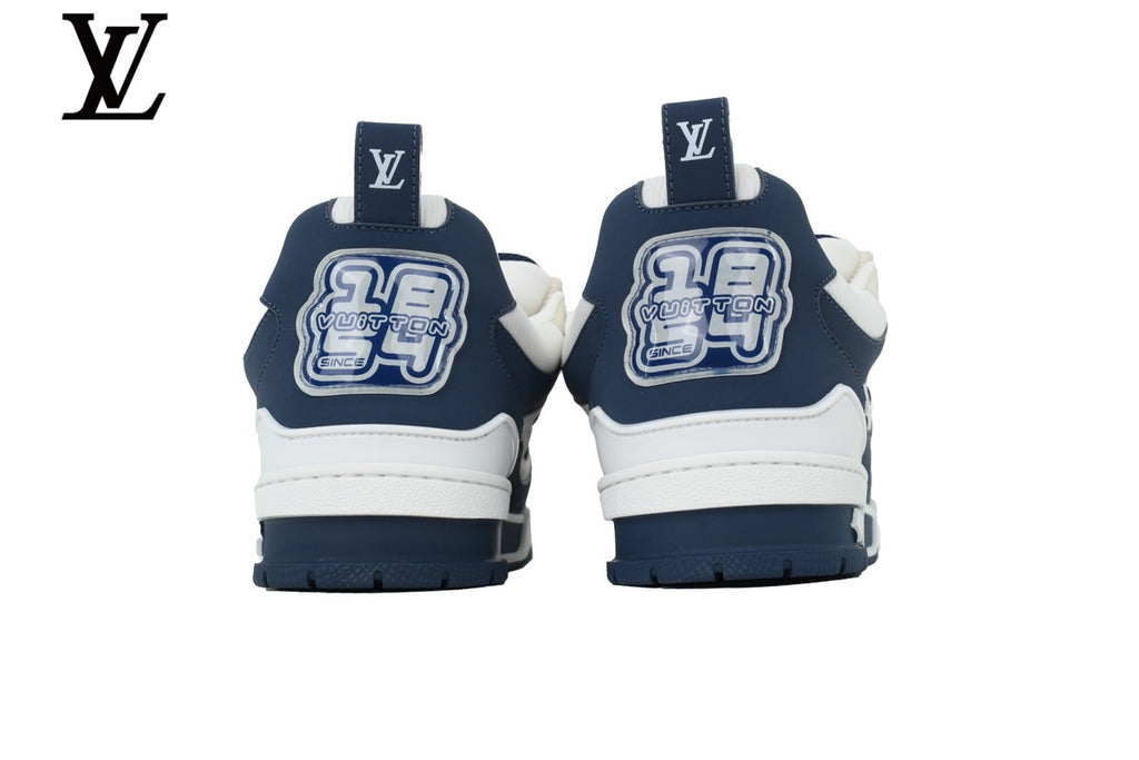 Louis Vuitton Trainer Sneaker – Navy Blue & Off-White Mesh & Leather