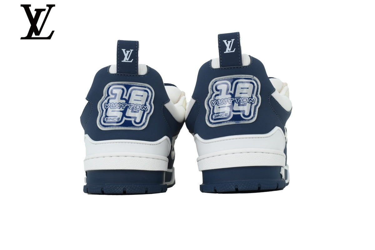 Louis Vuitton Trainer Sneaker – Navy Blue & Off-White Mesh & Leather