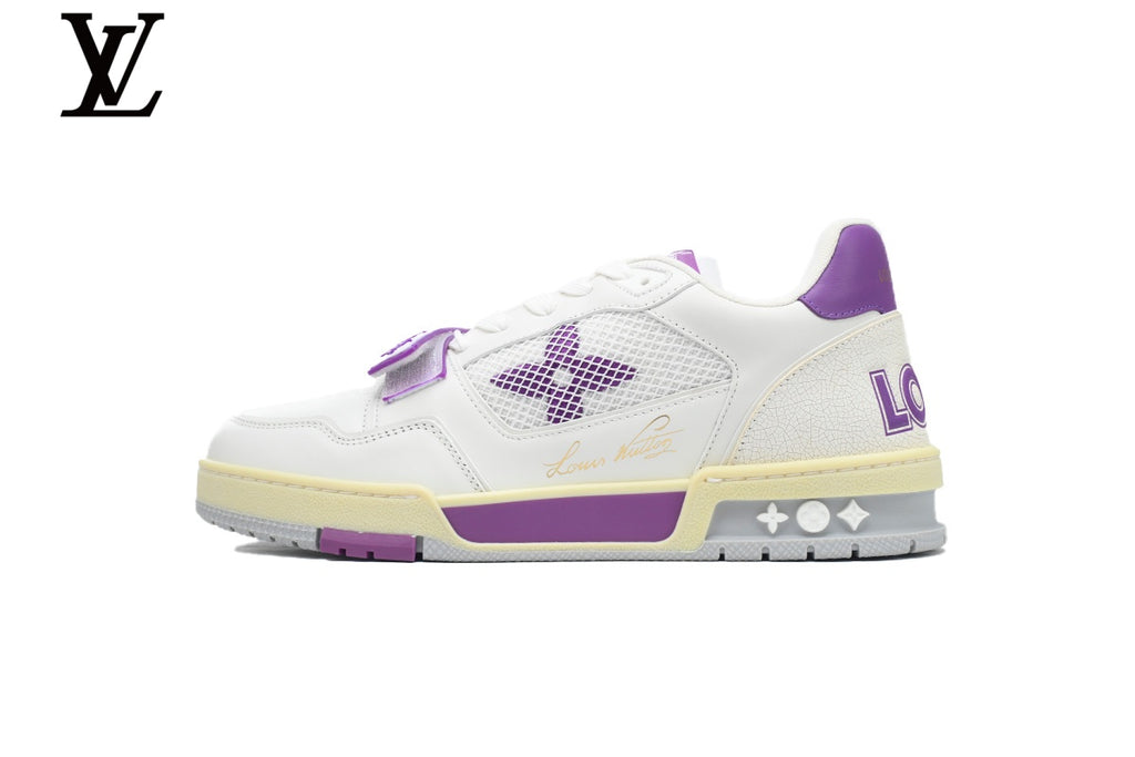 Louis Vuitton Trainer Sneakers - White and Purple Mesh & Leather