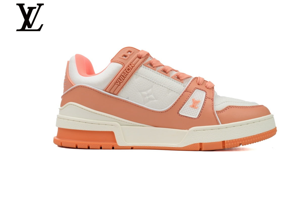 Louis Vuitton Trainer Leather Sneakers - Peach and White