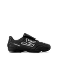 Black Leather-Look Soccer-Inspired Sneakers