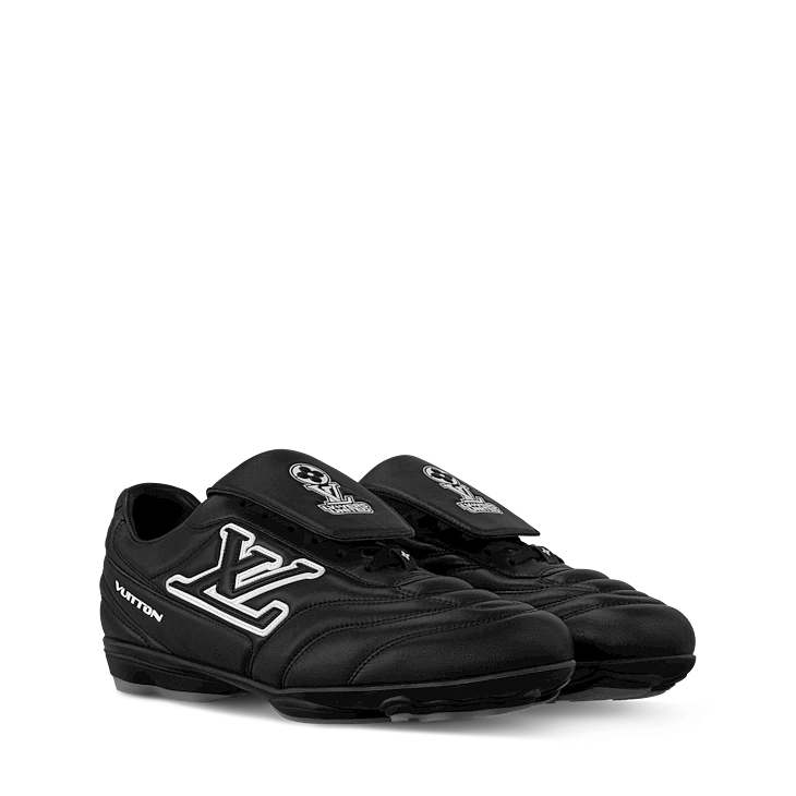 Black Leather-Look Soccer-Inspired Sneakers