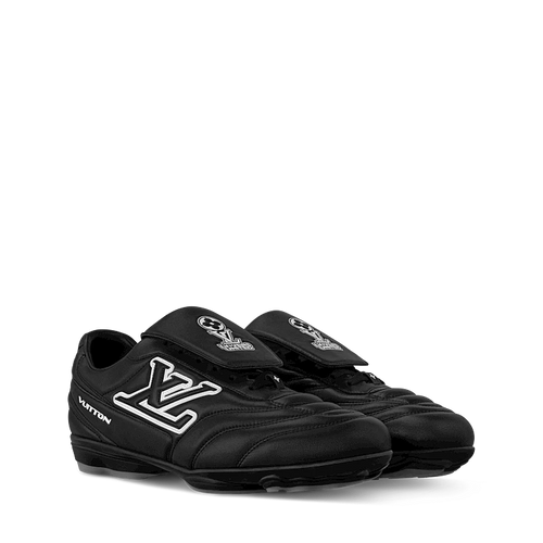 Black Leather-Look Soccer-Inspired Sneakers