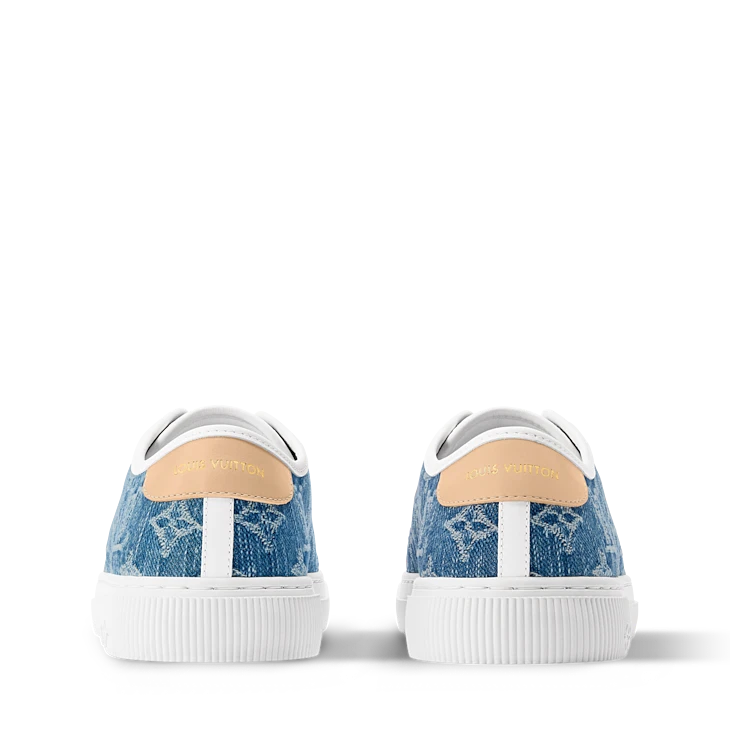Blue Denim-Look Monogram-Pattern Low-Top Sneakers