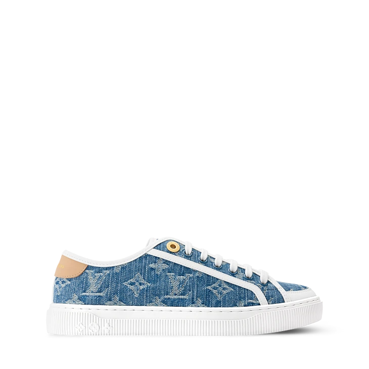 Blue Denim-Look Monogram-Pattern Low-Top Sneakers