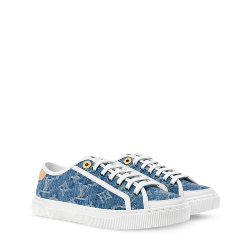 Blue Denim-Look Monogram-Pattern Low-Top Sneakers