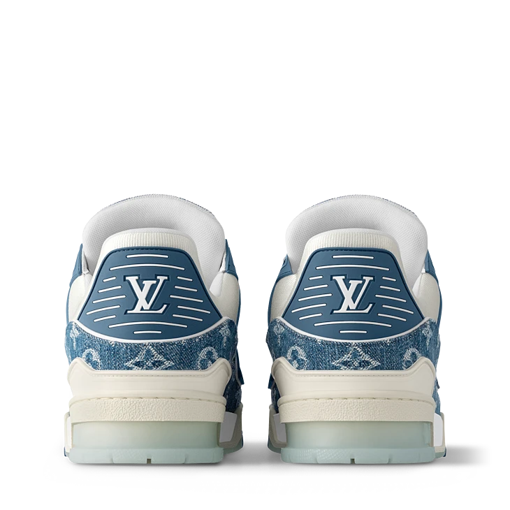 Blue Denim-Look Monogram-Pattern Trainer Sneakers