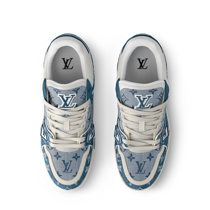 Blue Denim-Look Monogram-Pattern Trainer Sneakers