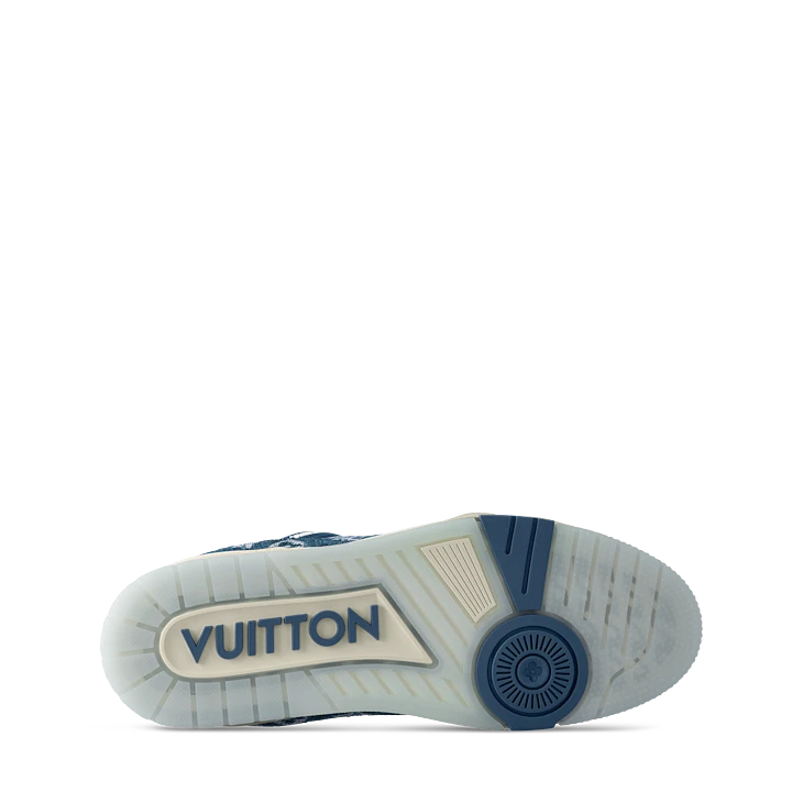 Blue Denim-Look Monogram-Pattern Trainer Sneakers