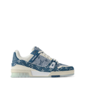 Blue Denim-Look Monogram-Pattern Trainer Sneakers