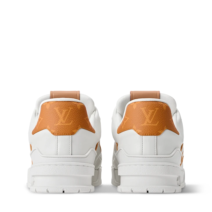 White & Orange Monogram-Pattern Trainer Sneakers