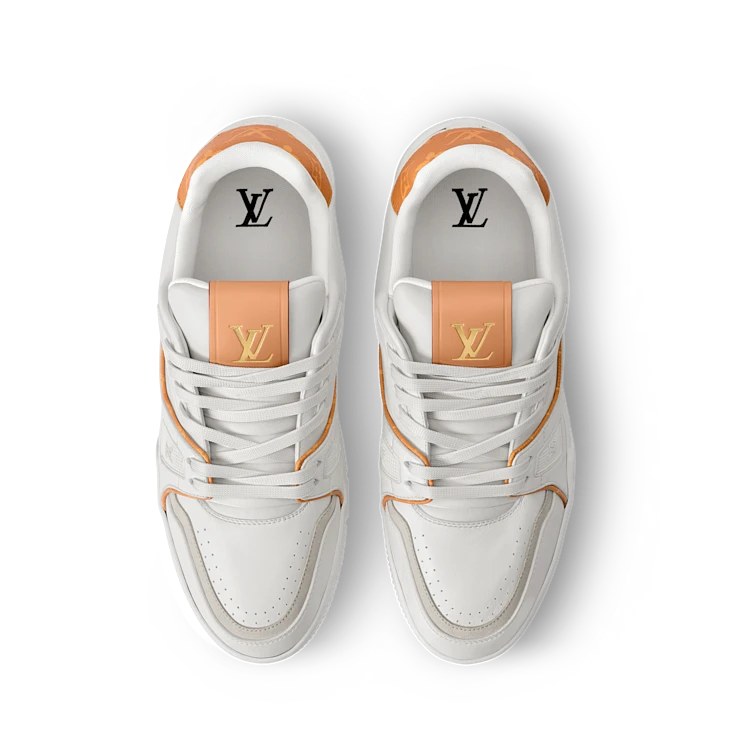 White & Orange Monogram-Pattern Trainer Sneakers
