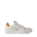 White & Orange Monogram-Pattern Trainer Sneakers