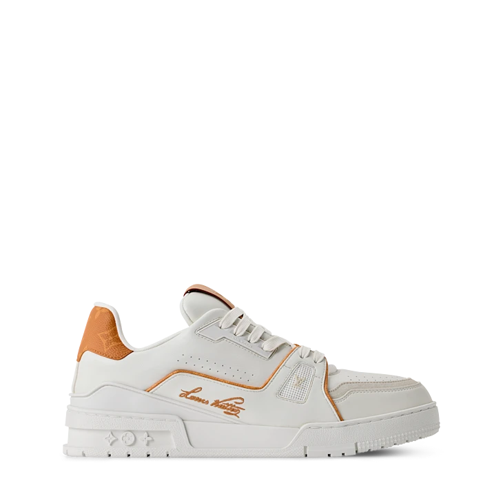 White & Orange Monogram-Pattern Trainer Sneakers