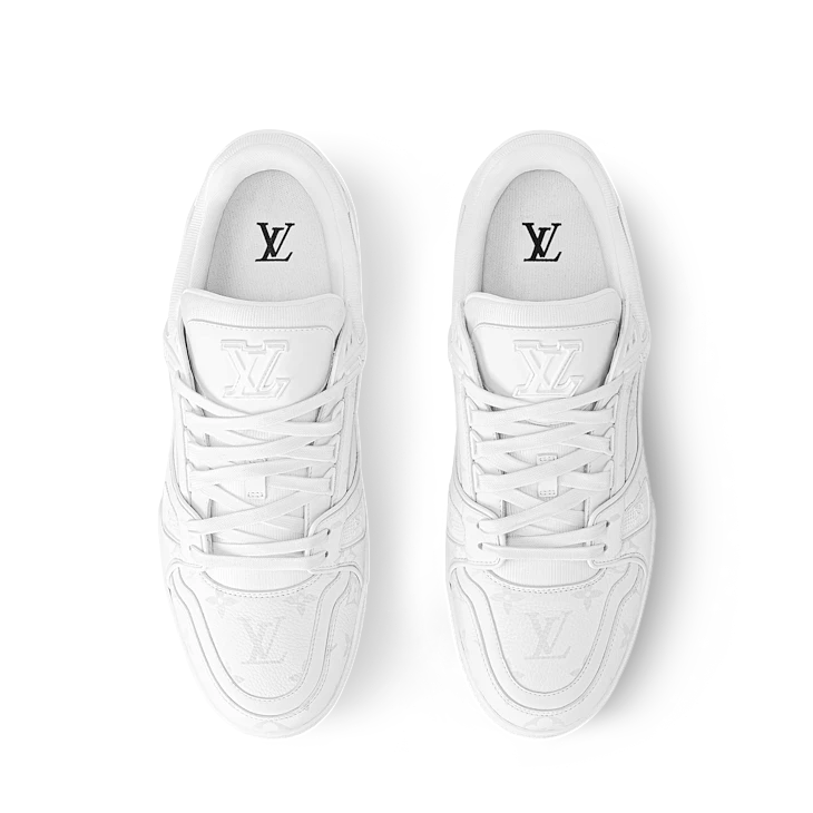 All-White Monogram-Pattern Trainer Sneakers