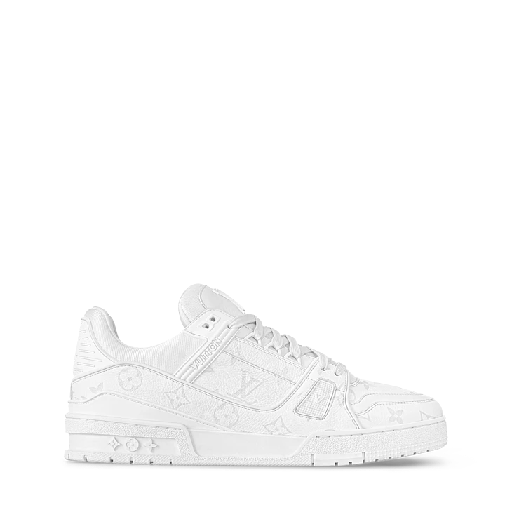 All-White Monogram-Pattern Trainer Sneakers