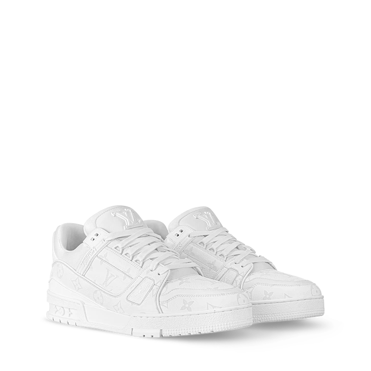 All-White Monogram-Pattern Trainer Sneakers