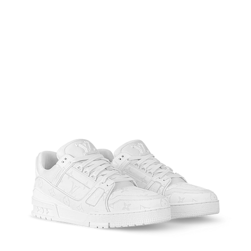 All-White Monogram-Pattern Trainer Sneakers
