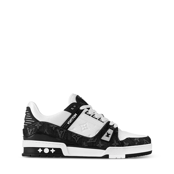 Black & White Monogram-Pattern Trainer Sneakers