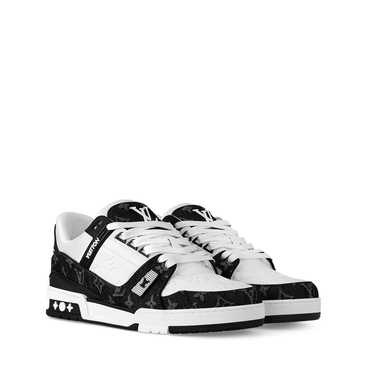 Black & White Monogram-Pattern Trainer Sneakers