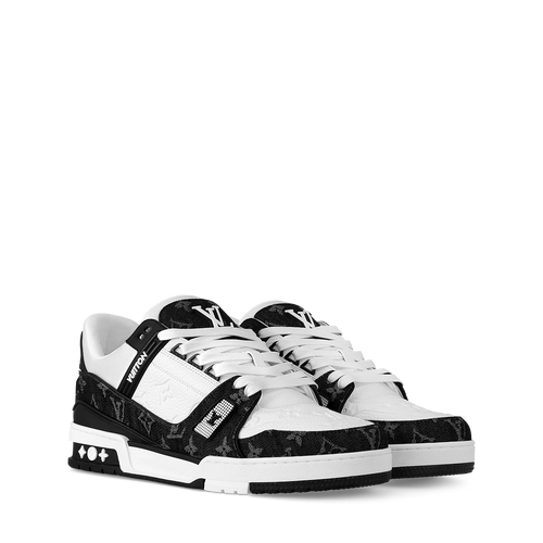 Black & White Monogram-Pattern Trainer Sneakers